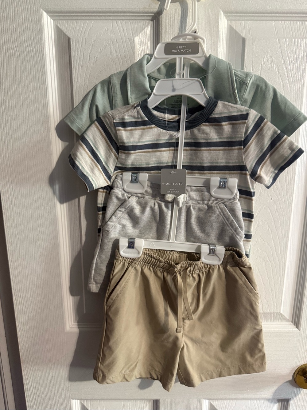 Tahari Kids Green & Striped Short Sleeve Shirt Set